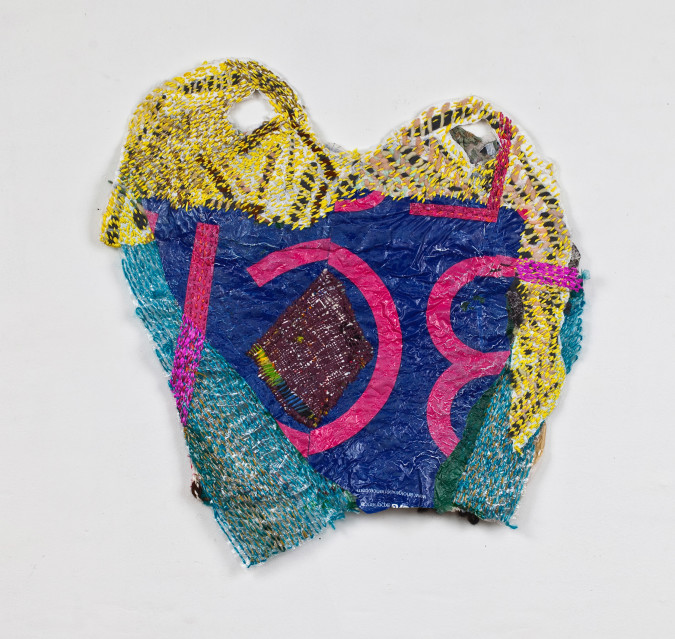 Neveruses (Couse), 2014 plastic, silk, wool, paper 17 x 16.5 inches