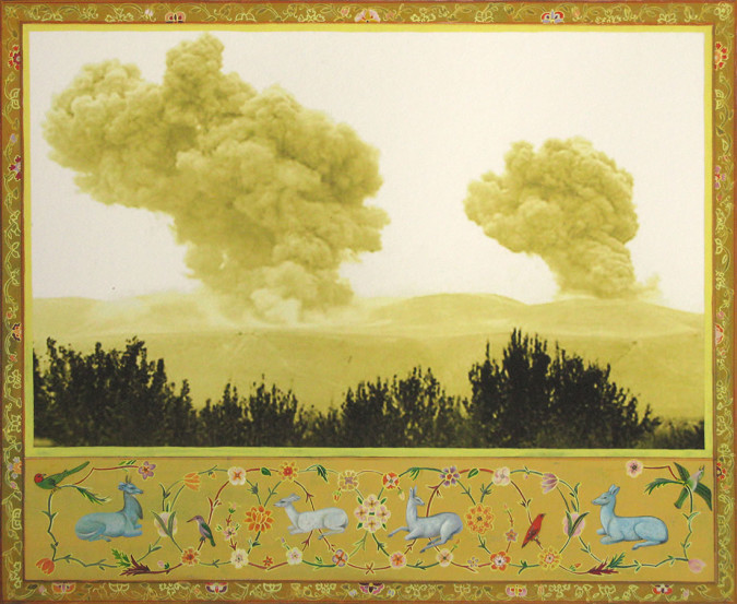 Susanne Slavic, Reveal: Pastoral with Floral and Fauna, 2007, gouache on archival digital print /Hahnemühle paper, 14.25" x 17.25"