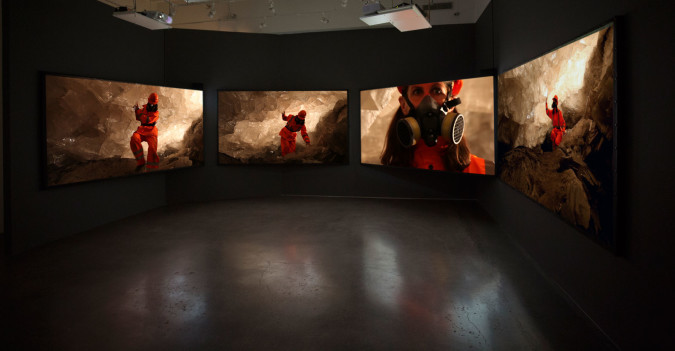 Janet Biggs, Can't Find My Way Home, 2015 (installation view at Cristin Tierney Gallery, New York, NY). Four channel, HD video installation with sound. Running time: 08:19. Courtesy of the artist, Cristin Tierney Gallery, NYC, CONNERSMITH, Washington DC, and Analix Forever, Geneva, Switzerland.