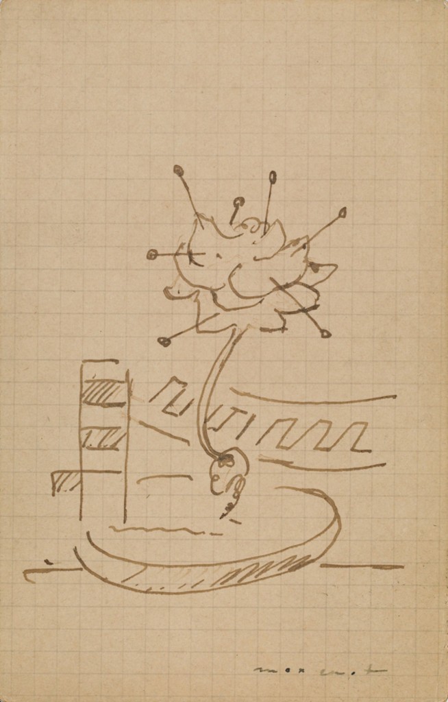 Max Ernst, Explosion, 1925, Brown pen on paper, 4.9" x 3" 
