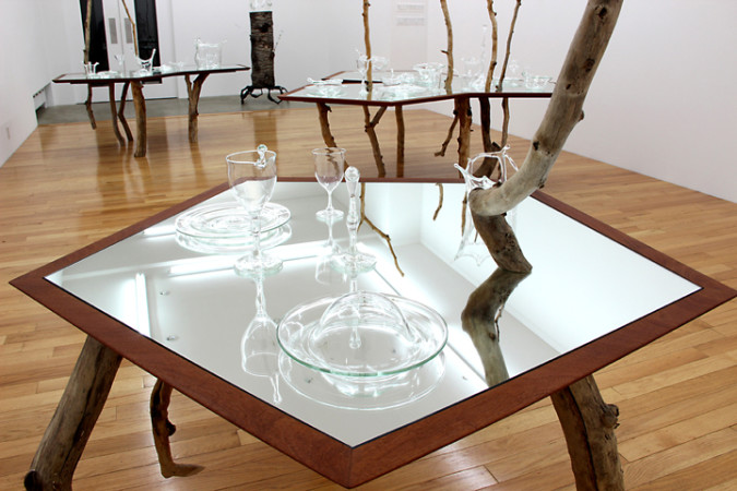 David Shaw, Single (detail), 2013, wood, mirror, hand blown glass, 89” x 49” x 51”