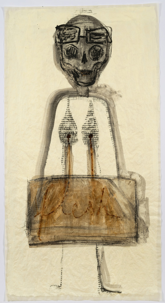 Mira Schor, “Power” Figure #5: Flesh, 2015. Ink, charcoal and gesso on tracing paper. 45”x24”