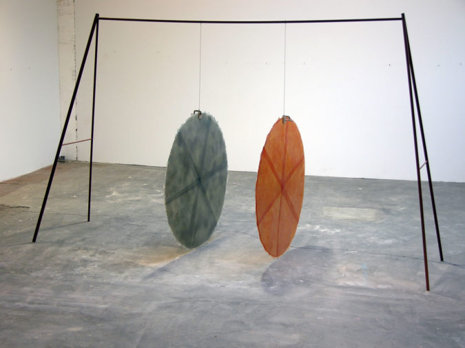 "Set" steel, fiberglass, wire, clamps, 93 x 120 x 95 inches, 2005