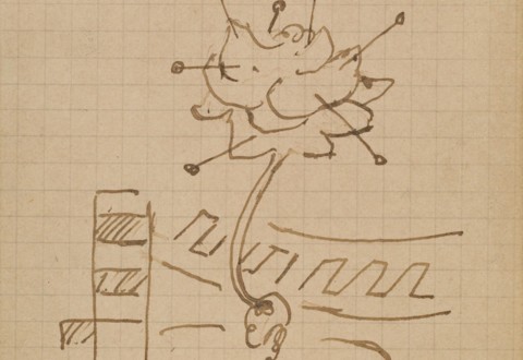 Max Ernst, Explosion, 1925, Brown pen on paper, 4.9" x 3"
